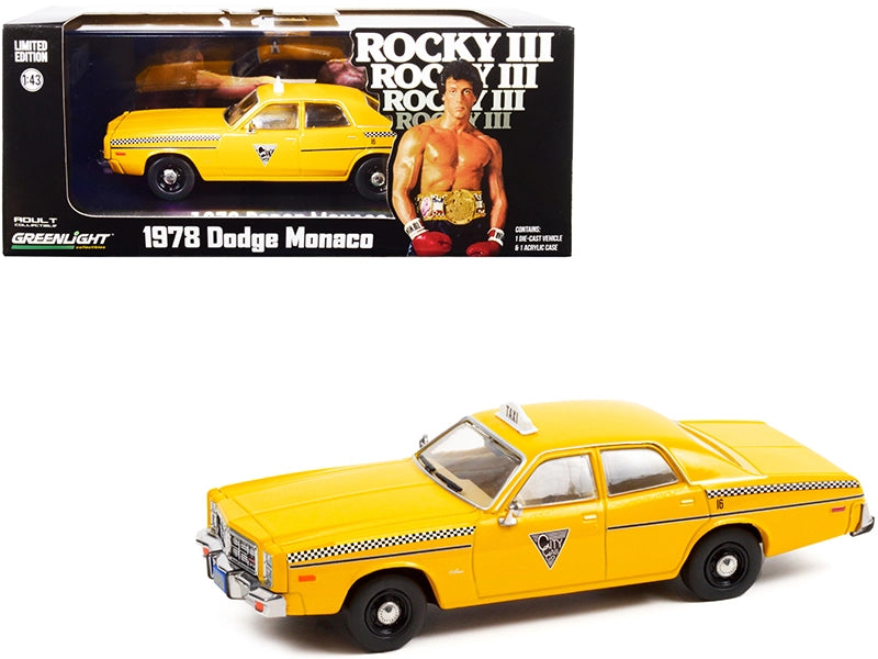 1978 Dodge Monaco Taxi "City Cab Co." Yellow "Rocky III" (1982) Movie 1/43 Diecast Model Car by Greenlight