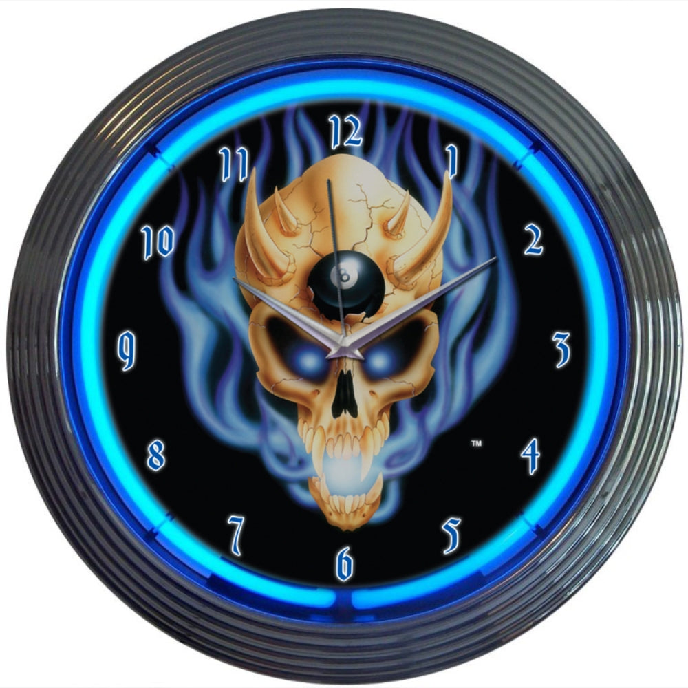 8 Ball Skull Neon 15" Clock by Neonetics