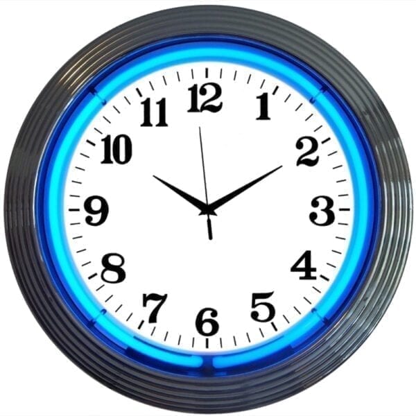 Chrome Rim 15" Blue Neon Clock by Neonetics