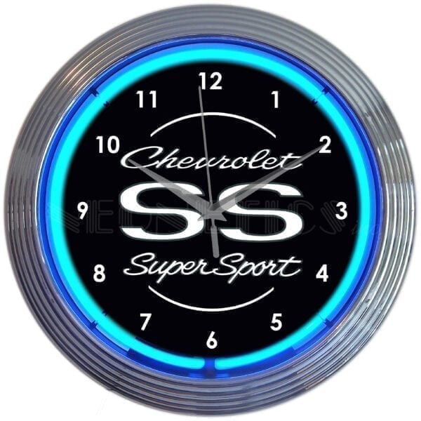 Chevrolet SS Super Sport Blue Neon Clock by Neonetics
