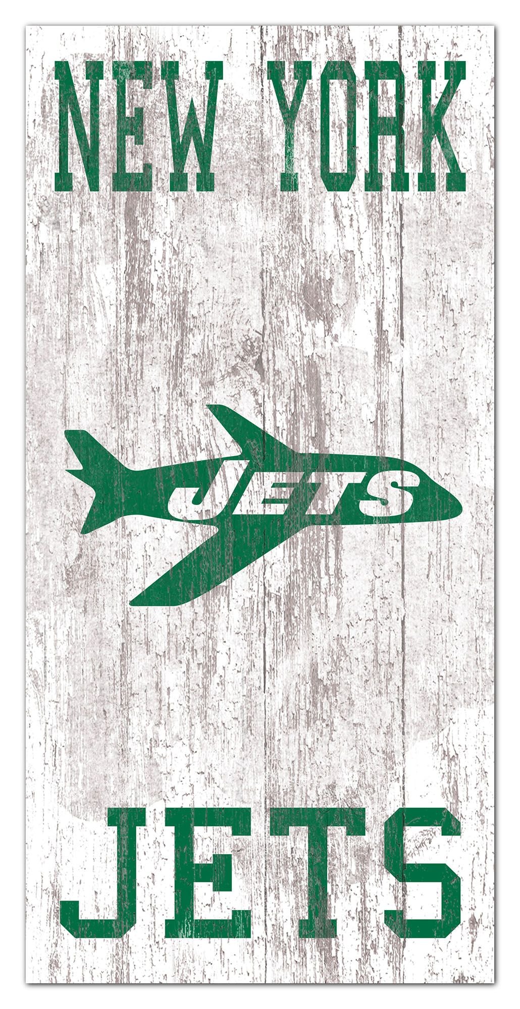New York Jets Heritage Logo w/ Team Name 6" x 12" Distressed Sign by Fan Creations