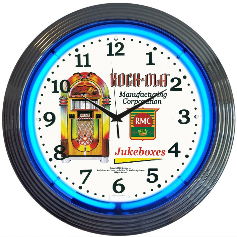Rockola Juke Box 15" Blue Neon Clock by Neonetics