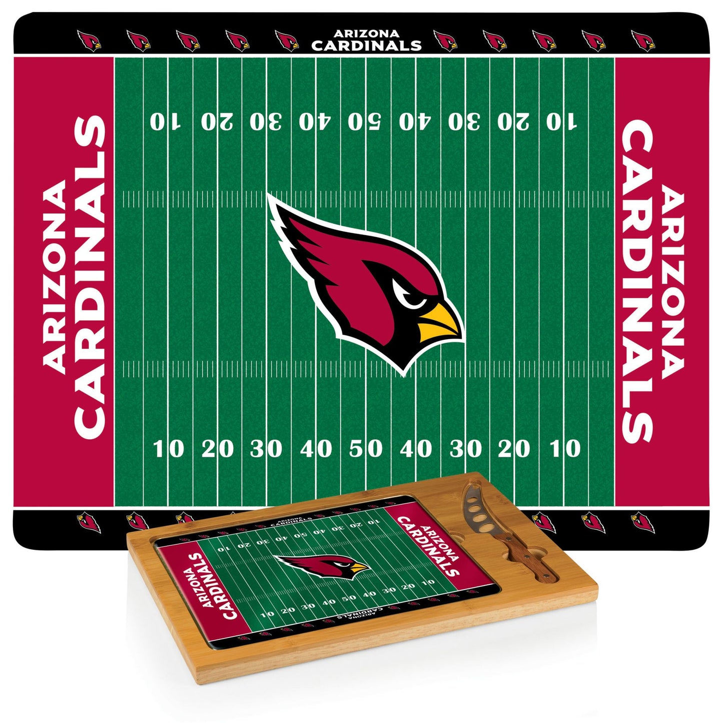 Arizona Cardinals – Icon Glass Top Cutting Board & Knife Set by Picnic Time