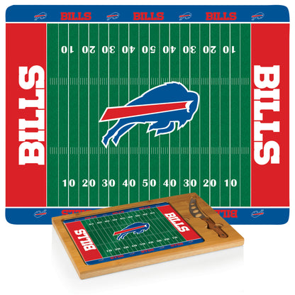 Buffalo Bills NFL Icon Glass Top Cutting Board & Knife Set by Toscana. Includes rubberwood base, tempered glass tray, and stainless steel knife. Versatile and officially licensed.