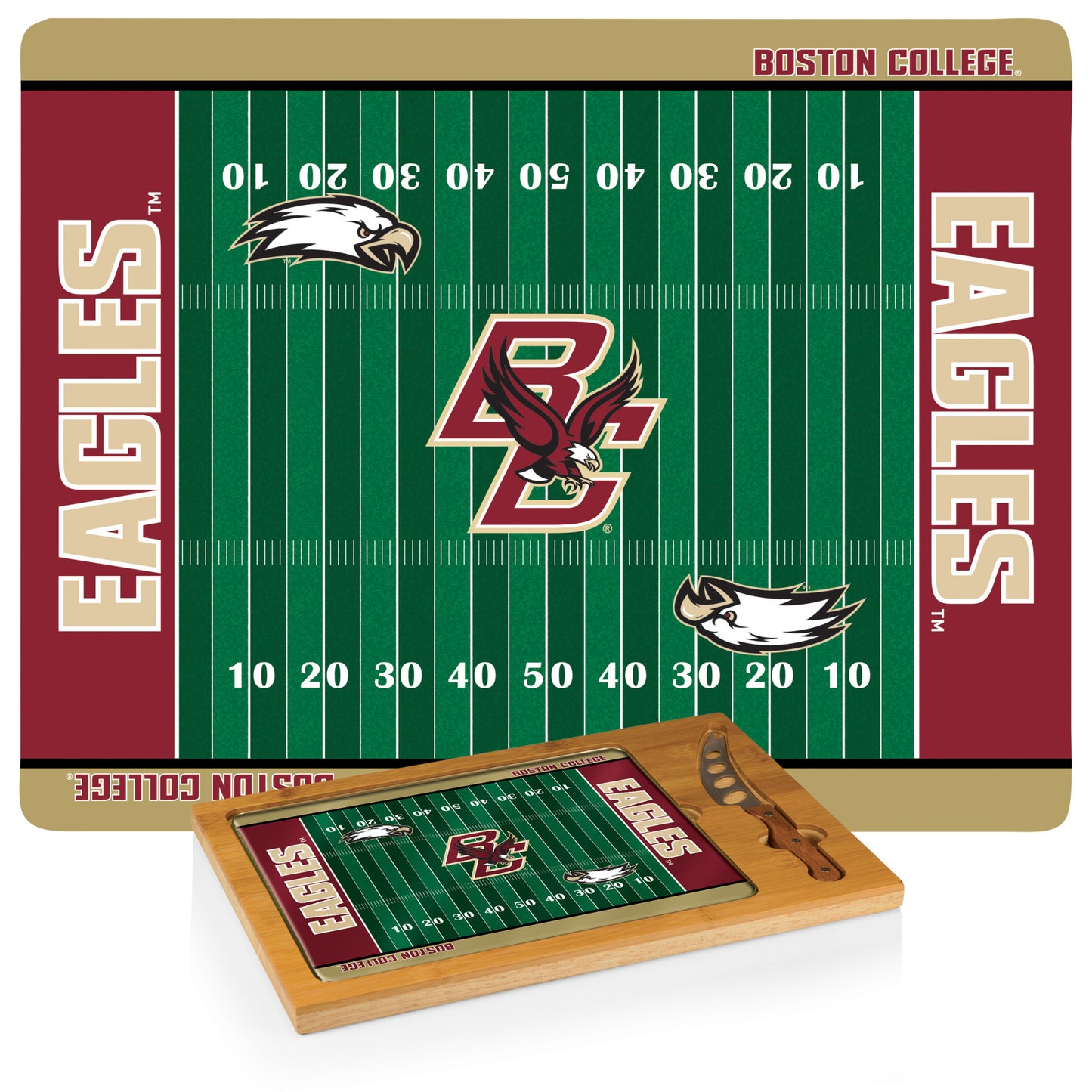 Boston College Eagles – Icon Glass Top Cutting Board & Knife Set by Picnic Time