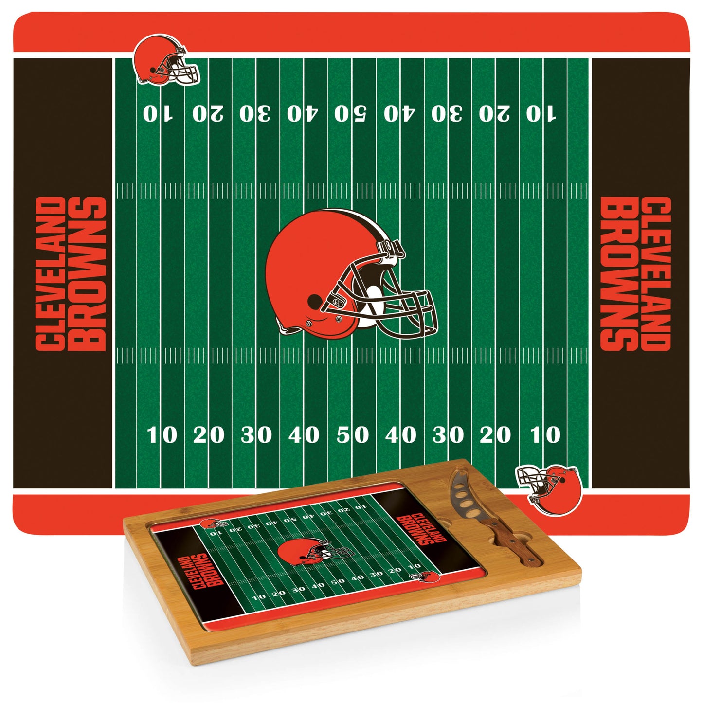 Cleveland Browns - Icon Glass Top Cutting Board & Knife Set by Picnic Time