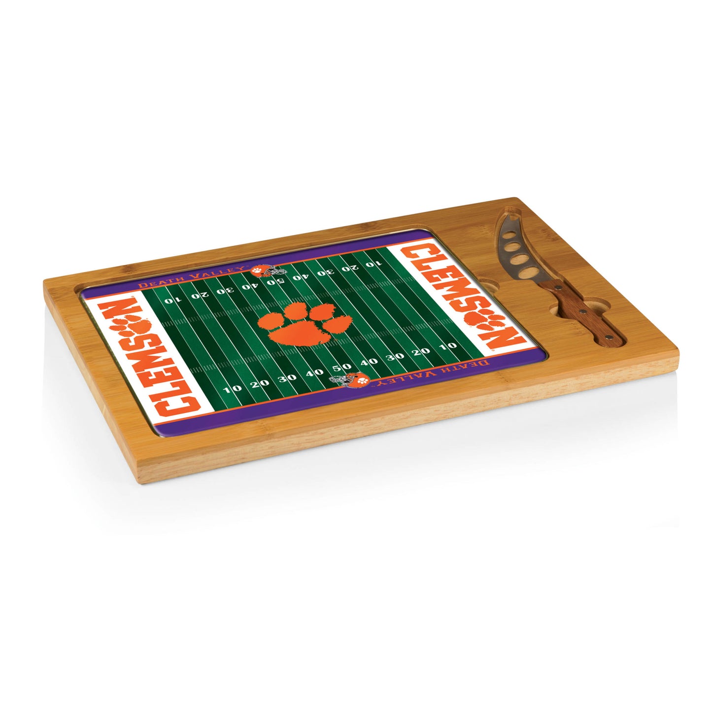 Clemson Tigers  – Icon Glass Top Cutting Board & Knife Set by Picnic Time