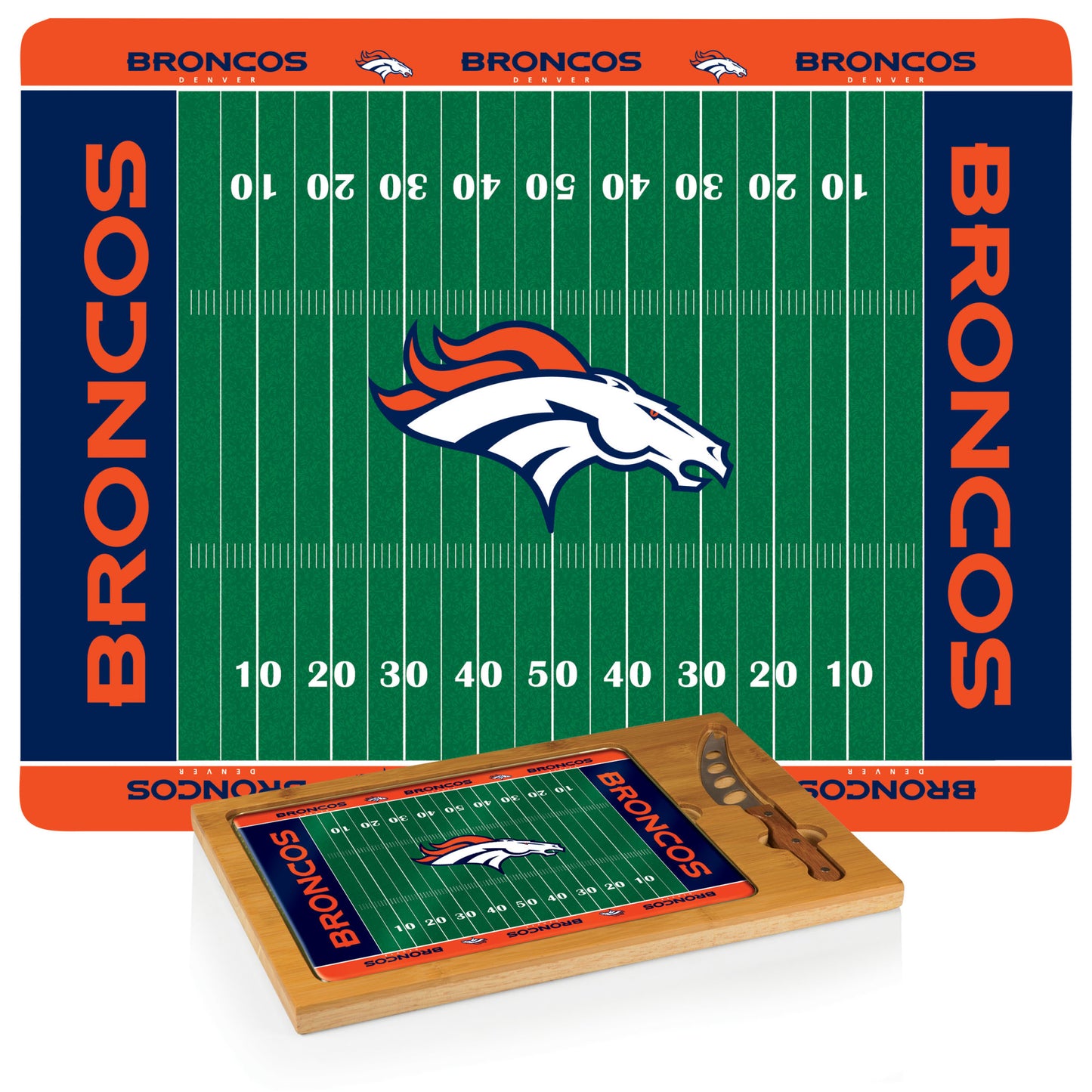 Denver Broncos - Icon Glass Top Cutting Board & Knife Set by Picnic Time