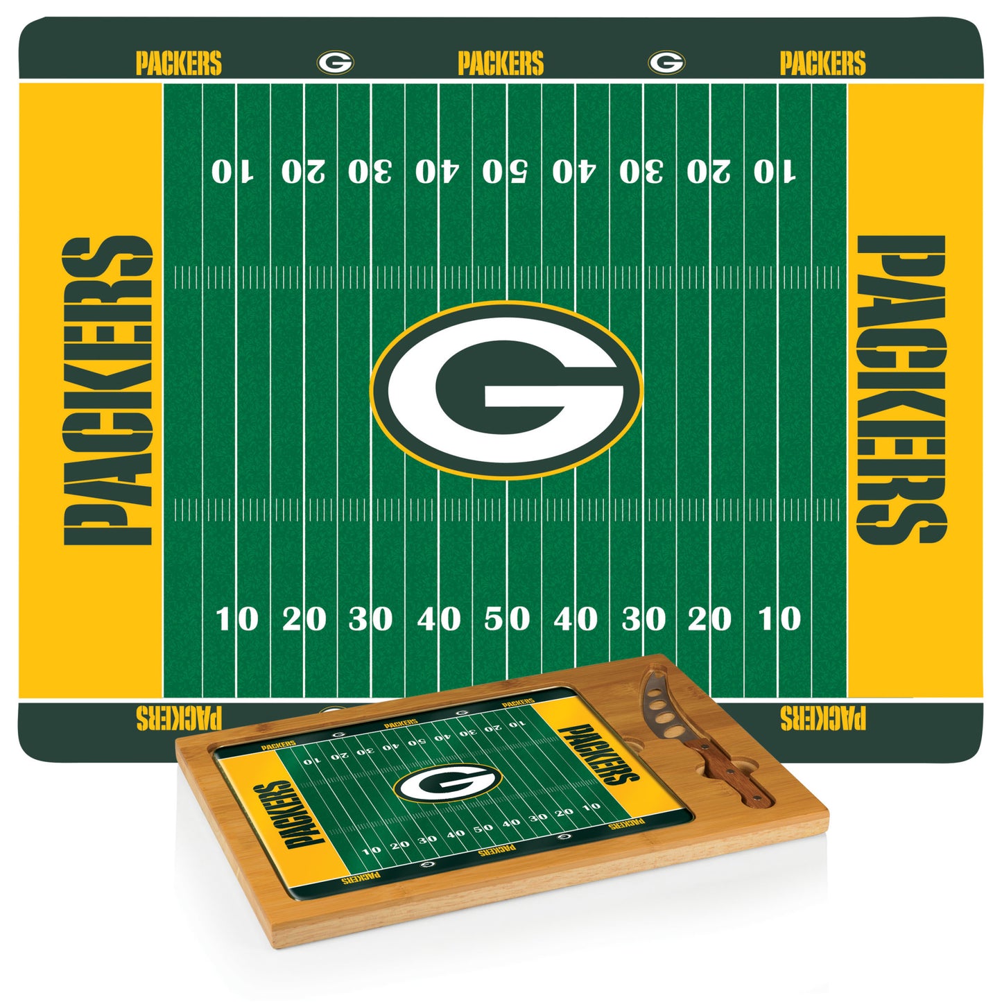 Green Bay Packers -  Icon Glass Top Cutting Board & Knife Set by Picnic Time