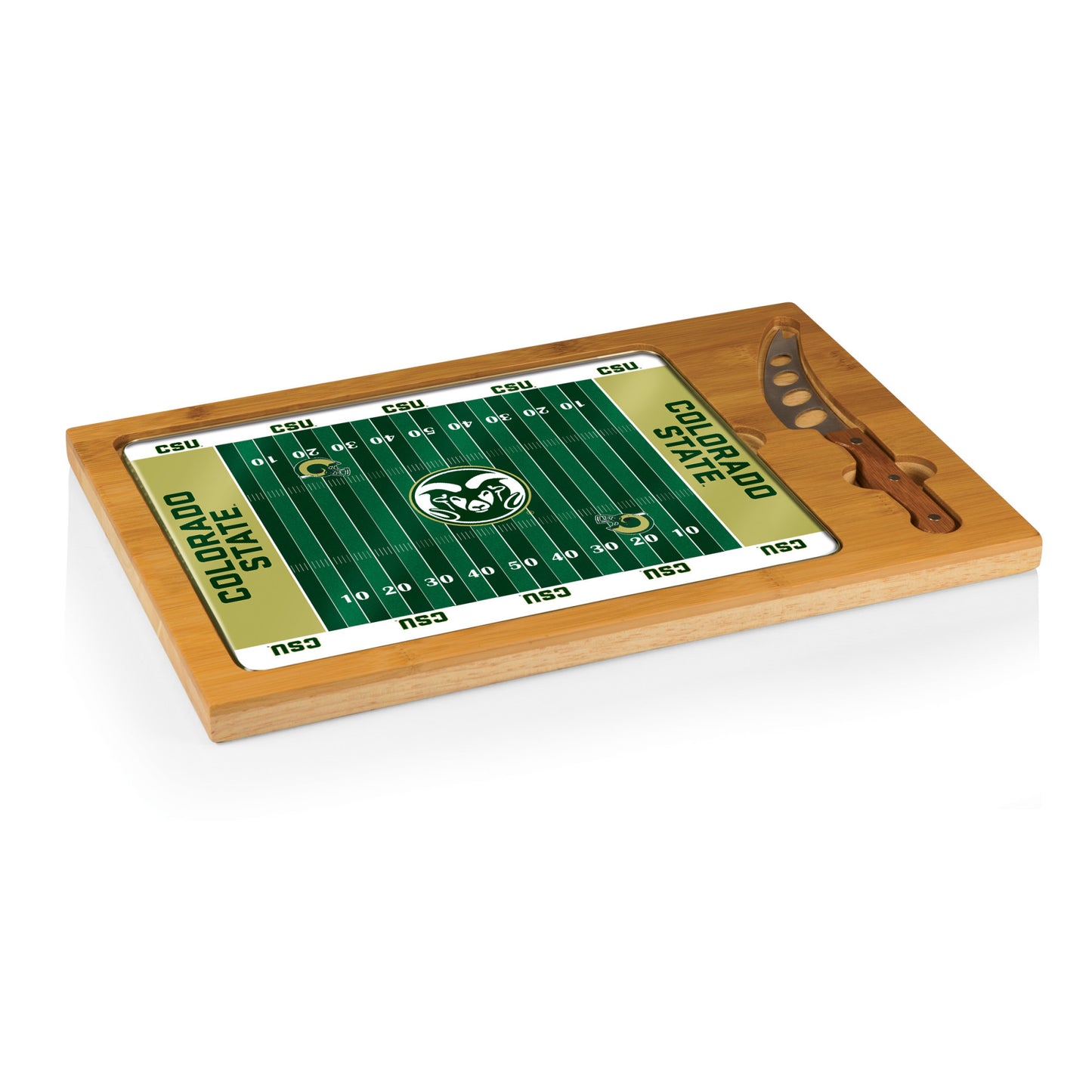 Colorado State Rams - Icon Glass Top Cutting Board & Knife Set by Picnic Time