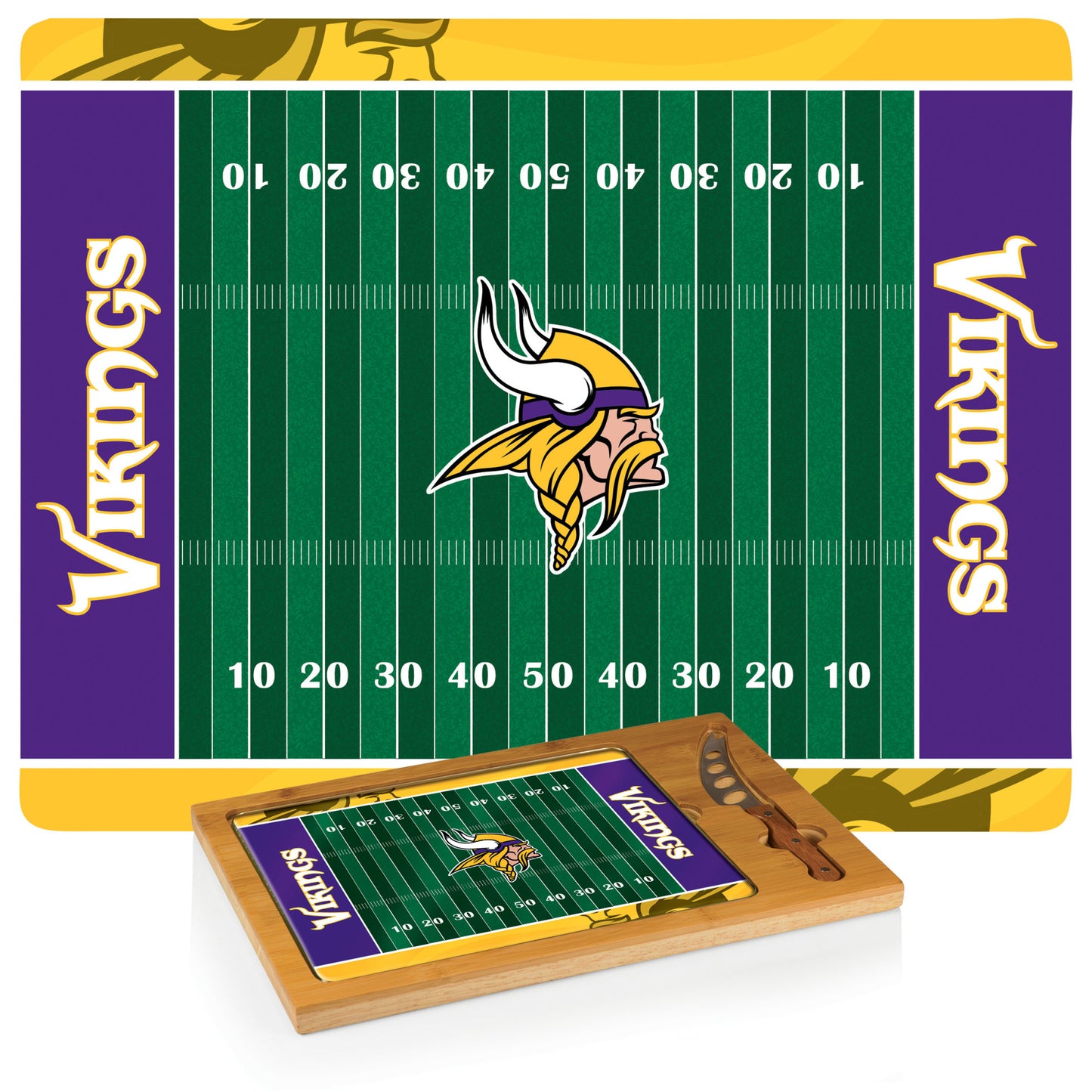 Minnesota Vikings - Icon Glass Top Cutting Board & Knife Set by Picnic Time