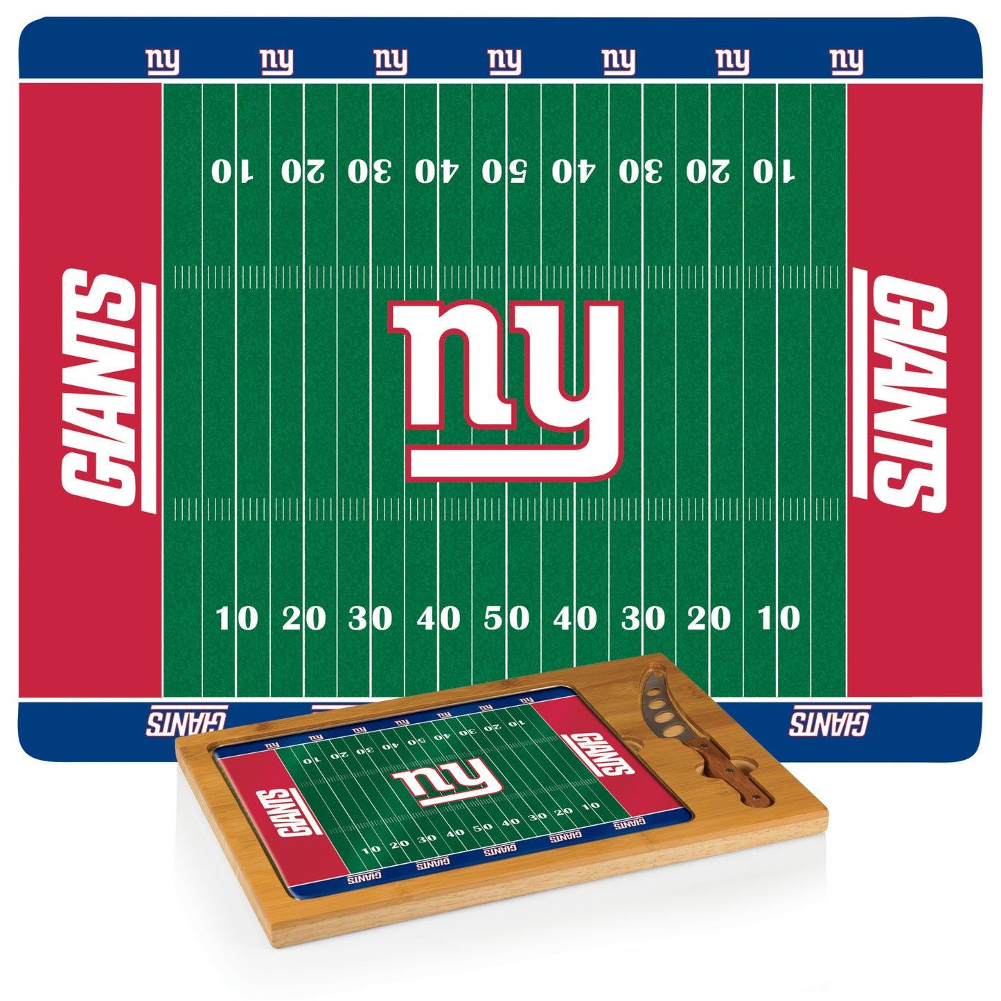 New York Giants - Icon Glass Top Cutting Board & Knife Set by Picnic Time