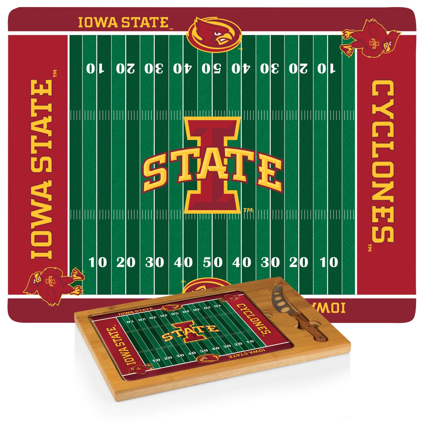 Iowa State Cyclones -  Icon Glass Top Cutting Board & Knife Set by Picnic Time