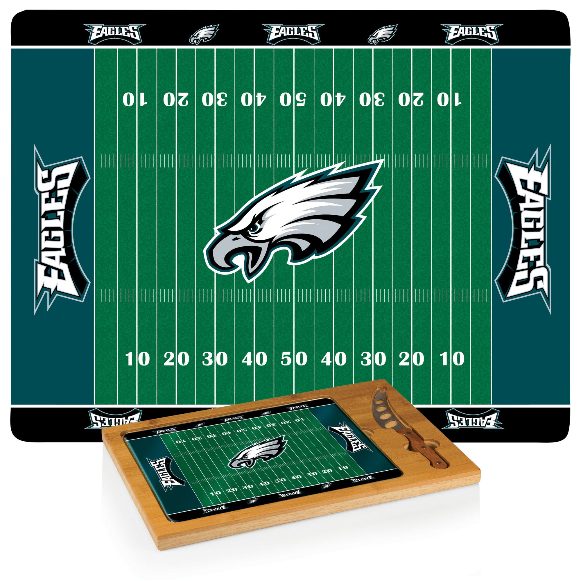 Picnic Time Philadelphia Eagles Glass Top Cheese Board and Knife Set