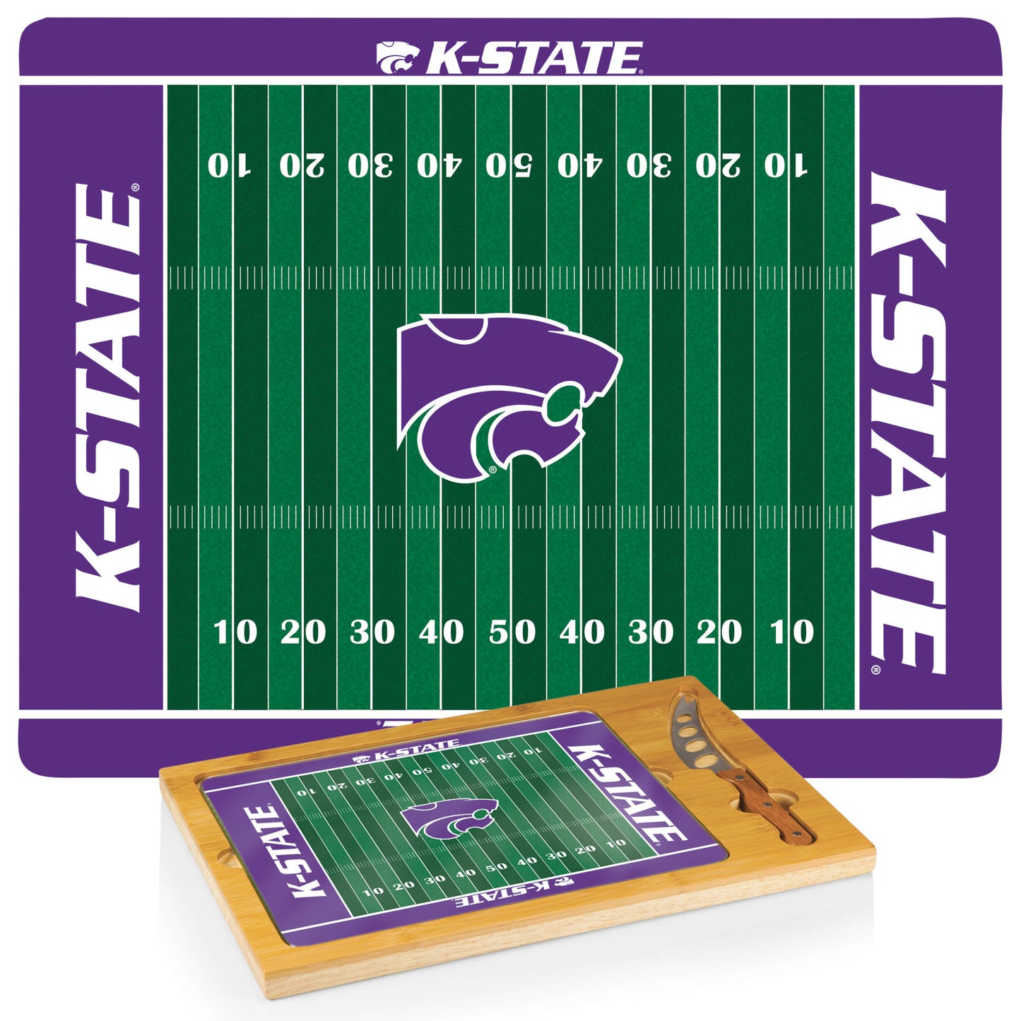Kansas State Wildcats -  Icon Glass Top Cutting Board & Knife Set by Picnic Time