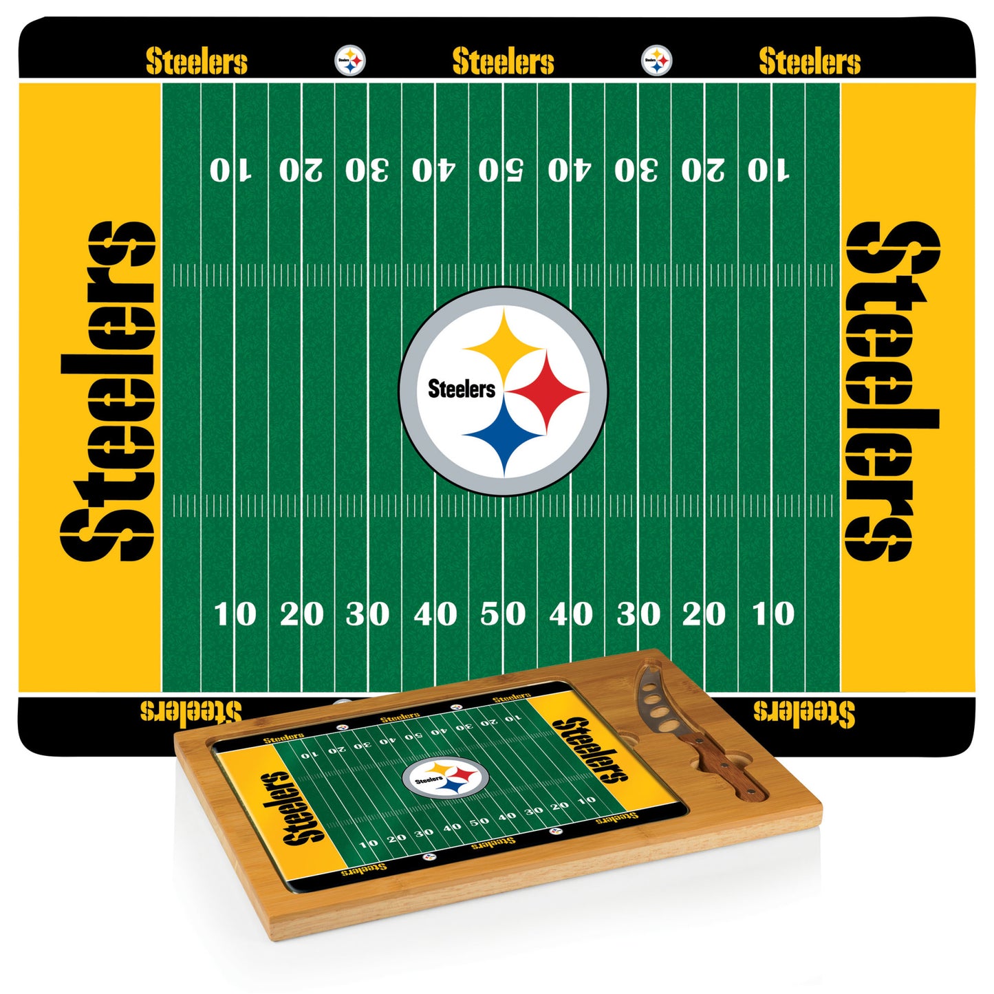Pittsburgh Steelers - Icon Glass Top Cutting Board & Knife Set by Picnic Time