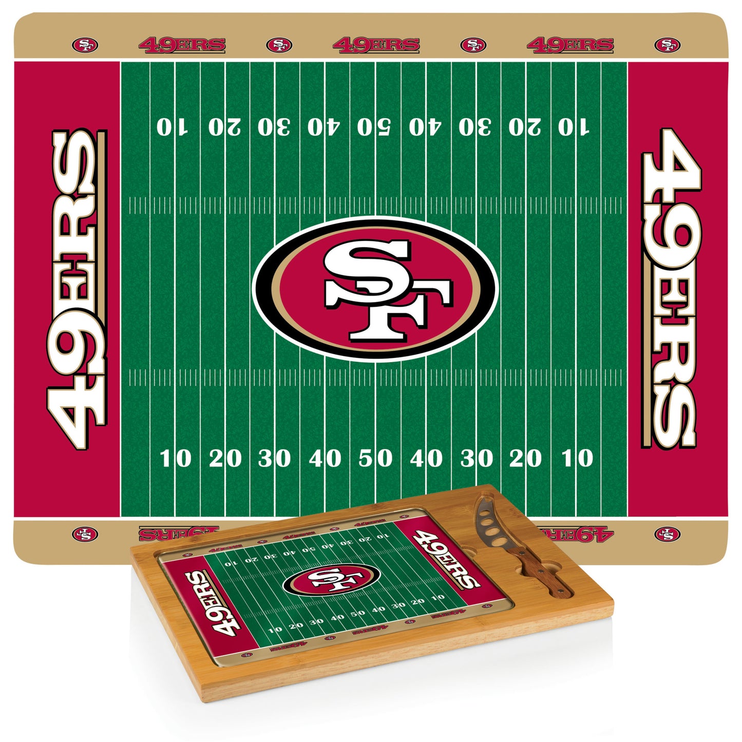 San Francisco 49ers - Icon Glass Top Cutting Board & Knife Set by Picnic Time