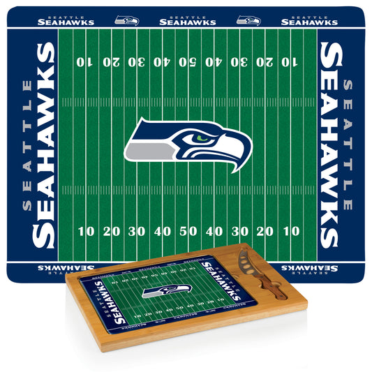 Seattle Seahawks - Icon Glass Top Cutting Board & Knife Set by Picnic Time