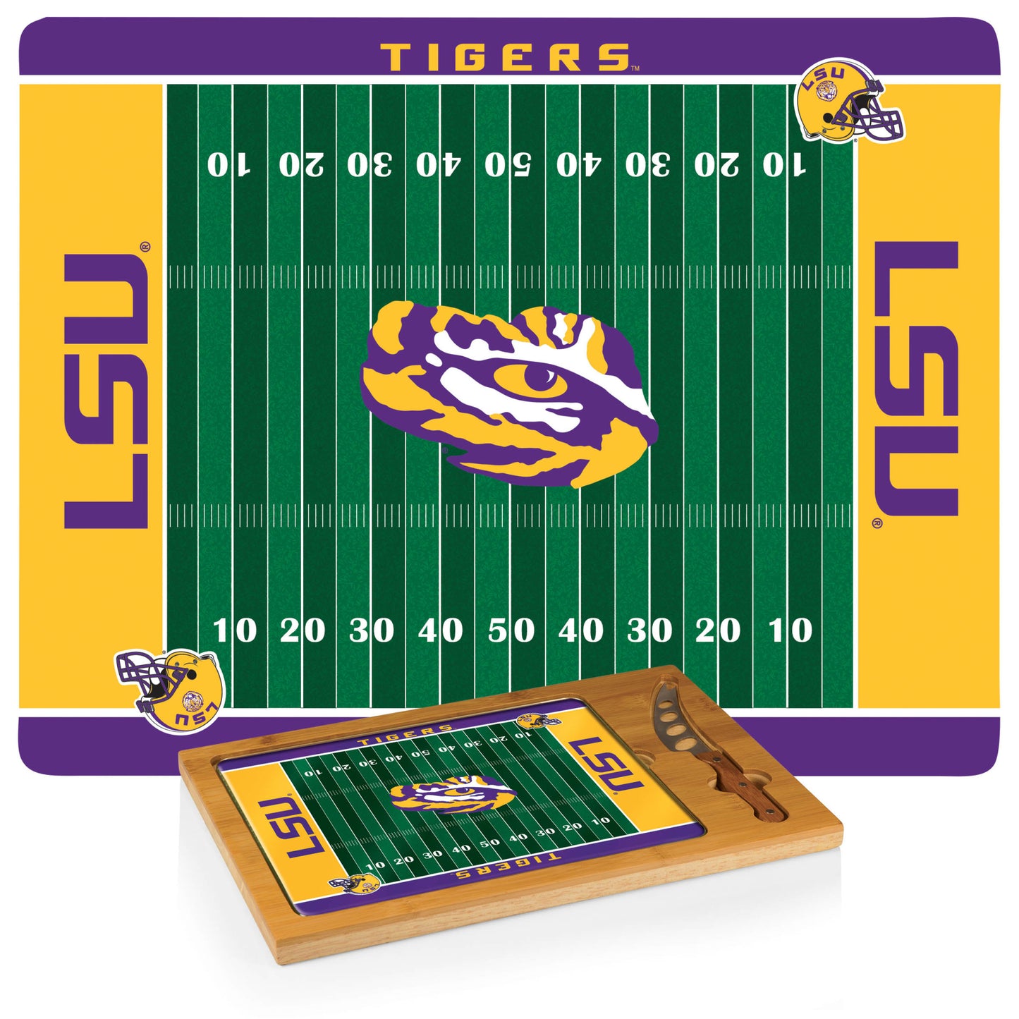 LSU Tigers - Icon Glass Top Cutting Board & Knife Set by Picnic Time