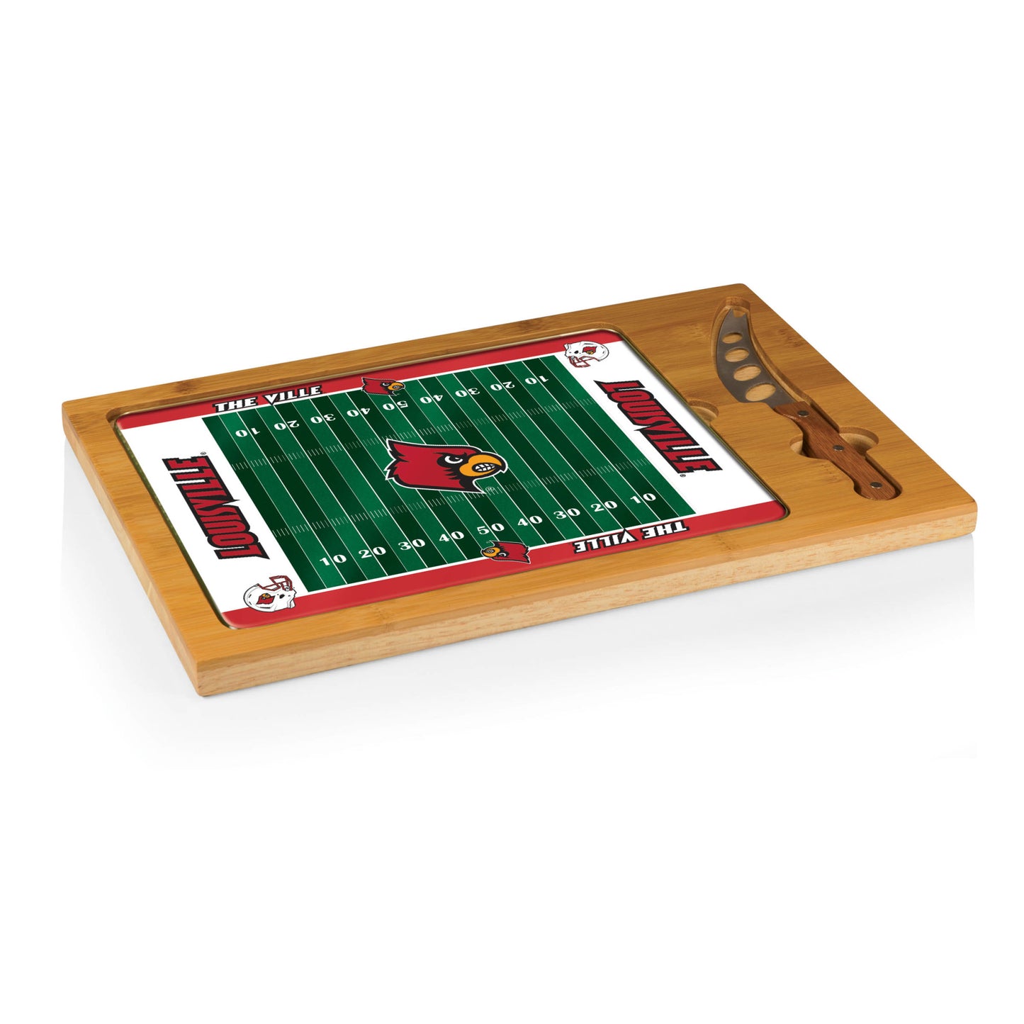Louisville Cardinals Football -  Icon Glass Top Cutting Board & Knife Set by Picnic Time