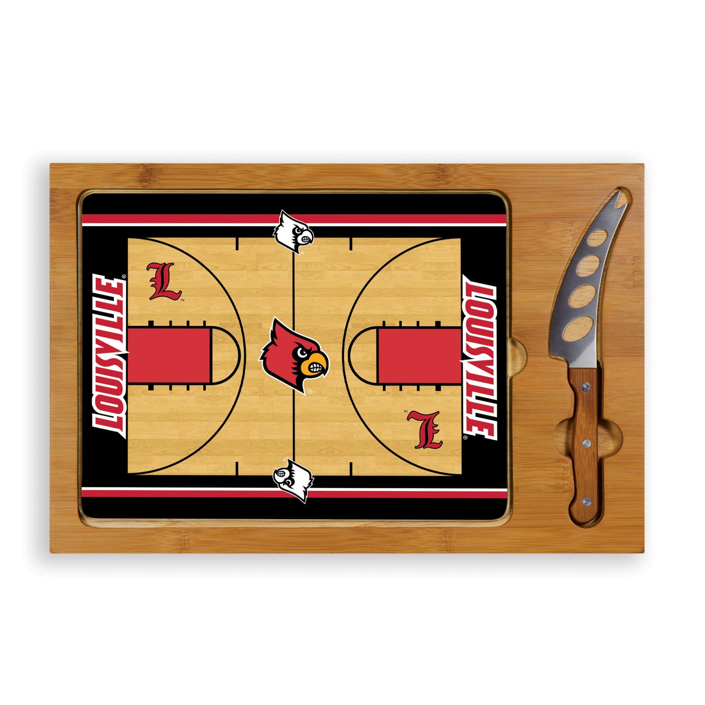 Louisville Cardinals Basketball - Icon Glass Top Cutting Board & Knife Set by Picnic Time