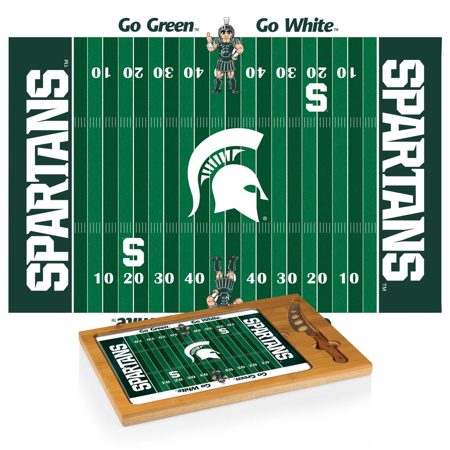 Michigan State Spartans Football - Icon Glass Top Cutting Board & Knife Set by Picnic Time