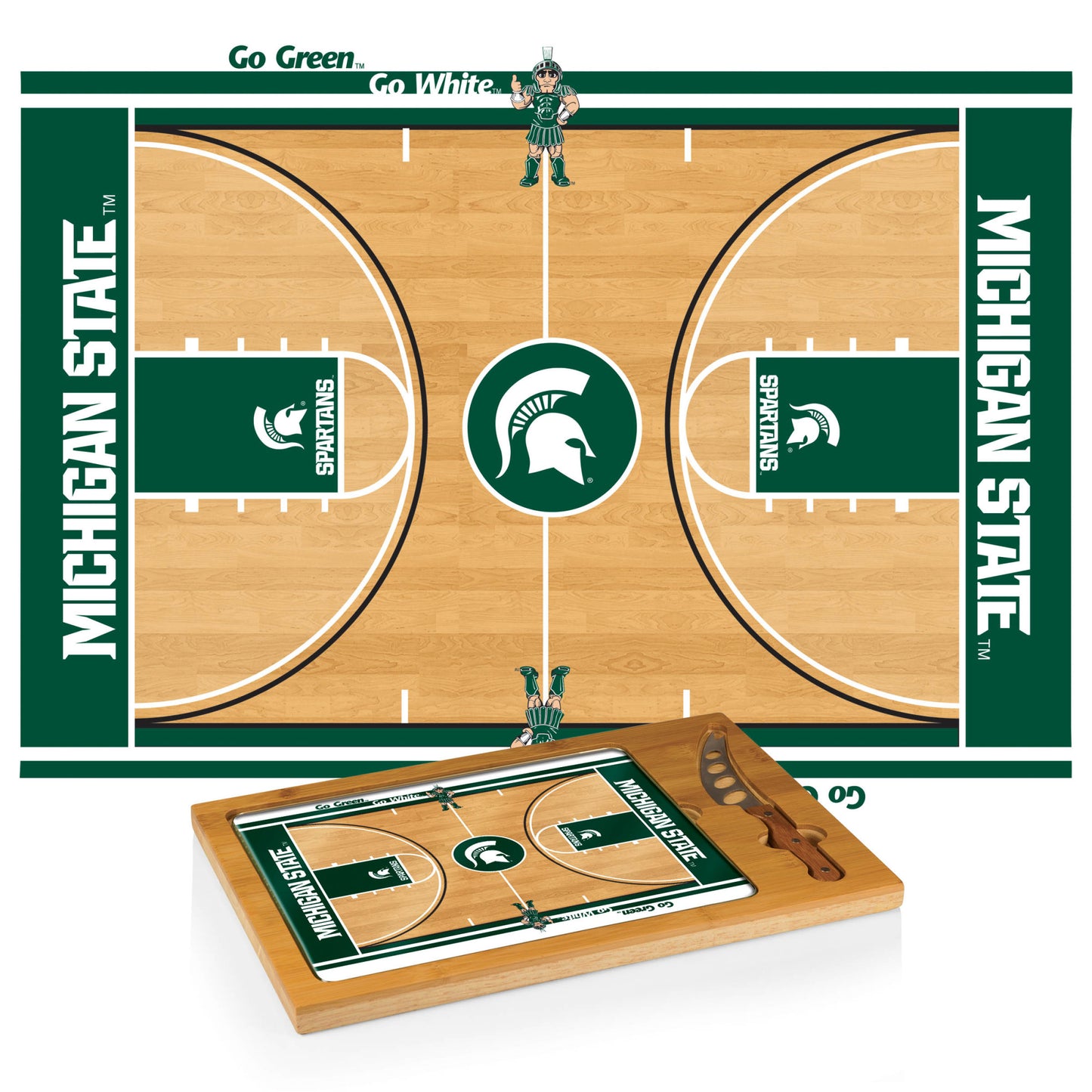 Michigan State Spartans Basketball - Icon Glass Top Cutting Board & Knife Set by Picnic Time