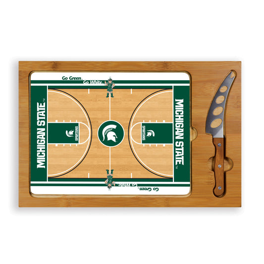 Michigan State Spartans Basketball - Icon Glass Top Cutting Board & Knife Set by Picnic Time