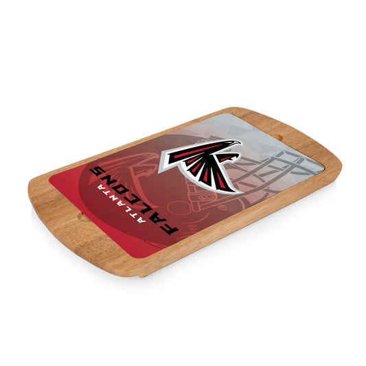 Atlanta Falcons Billboard Glass Top Serving Tray - 17" x 9.75" rubberwood cutting board with tempered glass. Officially licensed.
