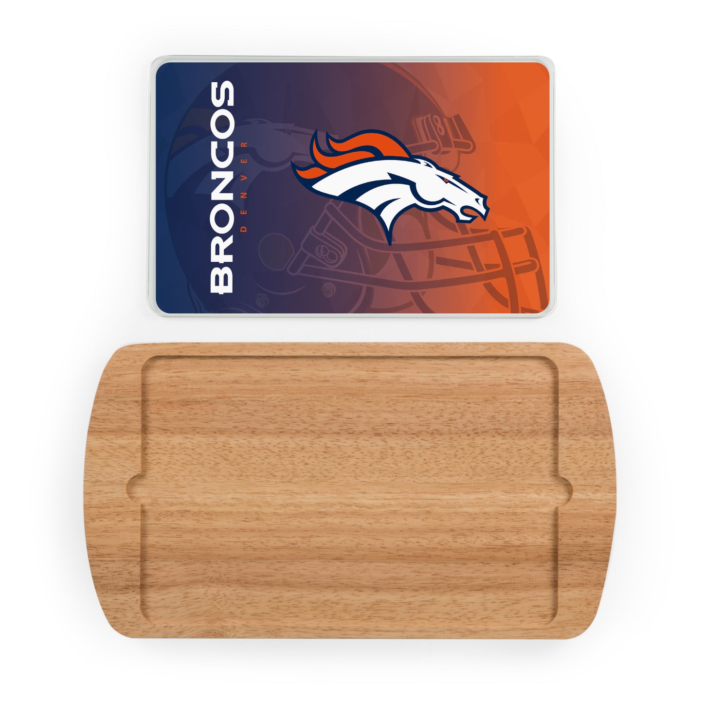 Denver Broncos - Billboard Glass Top Serving Tray, (Rubberwood) by Picnic Time