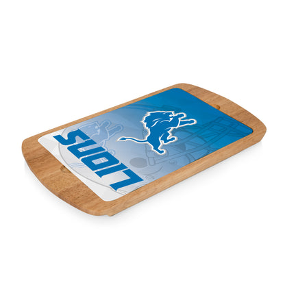 Detroit Lions NFL Billboard Glass Top Serving Tray by Picnic Time. Measures 17"x9.75"x1". Rubberwood and tempered glass, non-slip feet, officially licensed.