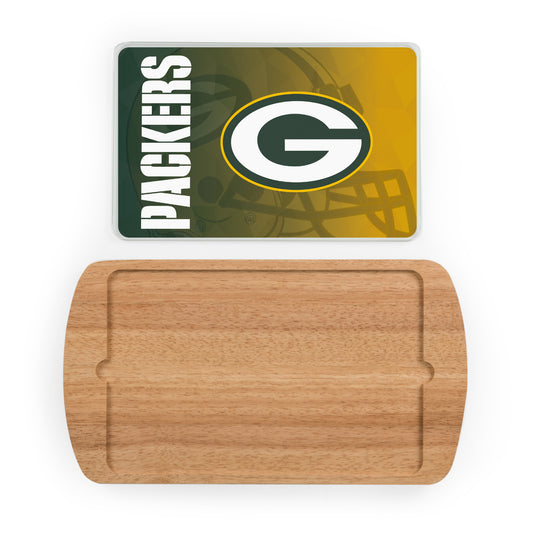 Green Bay Packers - Billboard Glass Top Serving Tray, (Rubberwood) by Picnic Time