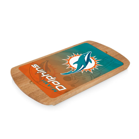 Miami Dolphins - Billboard Glass Top Serving Tray, (Rubberwood) by Picnic Time