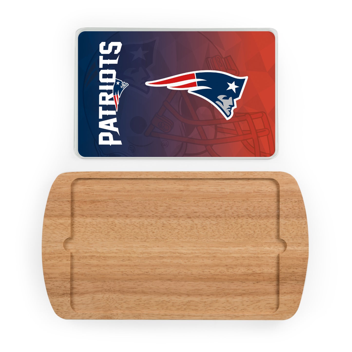 New England Patriots - Billboard Glass Top Serving Tray, (Rubberwood) by Picnic Time