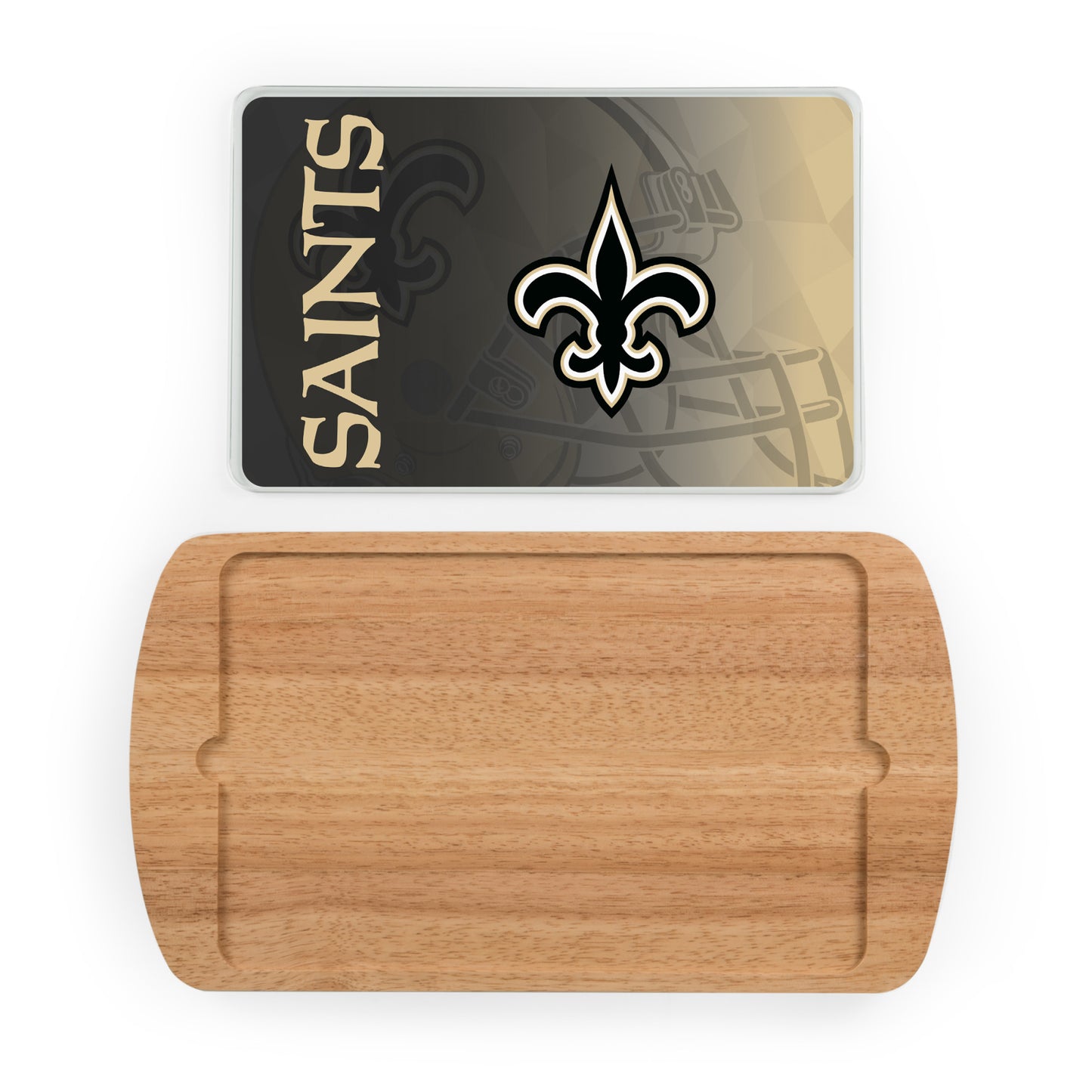 New Orleans Saints - Billboard Glass Top Serving Tray, (Rubberwood) by Picnic Time