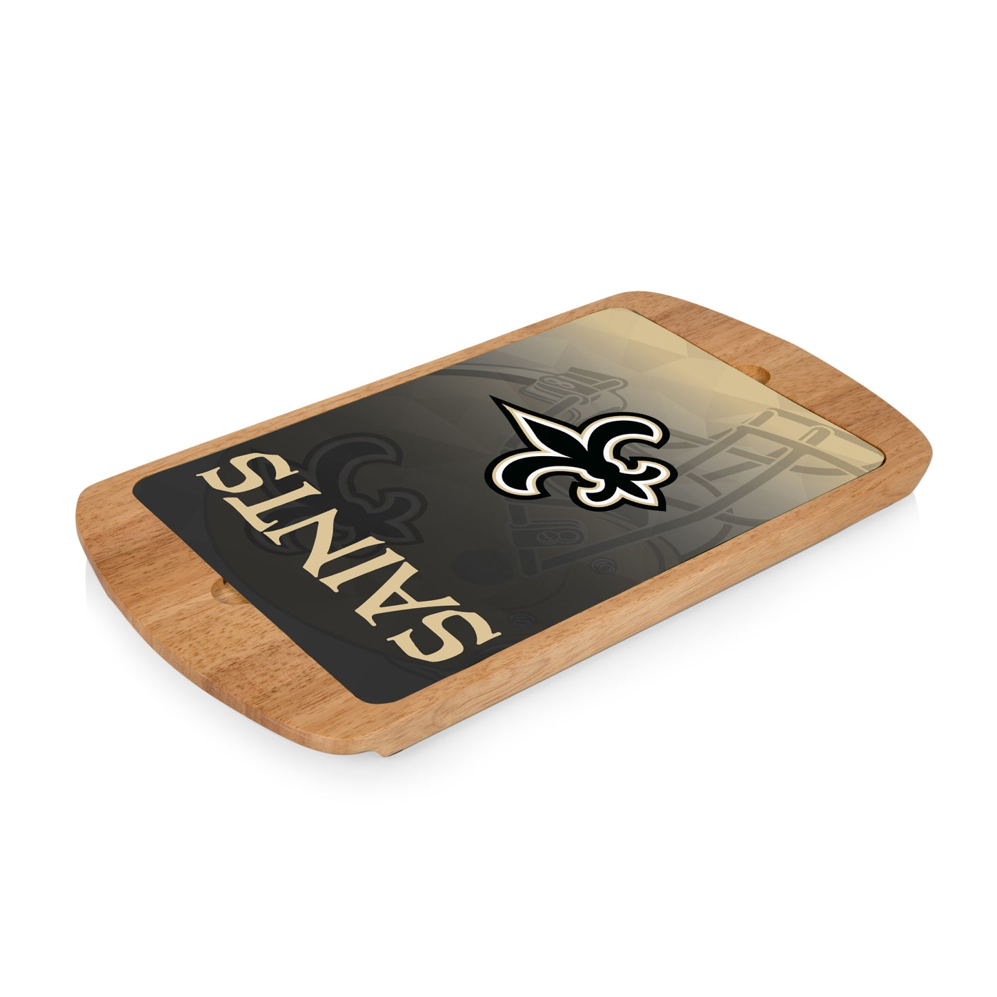 New Orleans Saints - Billboard Glass Top Serving Tray, (Rubberwood) by Picnic Time