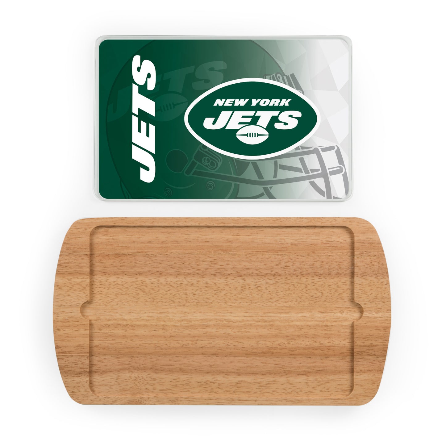 New York Jets - Billboard Glass Top Serving Tray, (Rubberwood) by Picnic Time