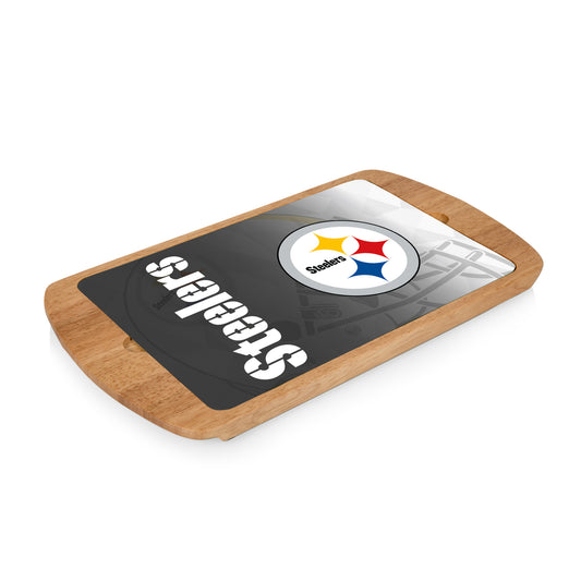 Pittsburgh Steelers NFL Billboard Glass Top Serving Tray: Rubberwood board, 17"x9.75", tempered glass top. Versatile usage, non-slip feet