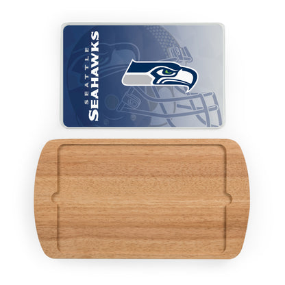 Seattle Seahawks - Billboard Glass Top Serving Tray, (Rubberwood) by Picnic Time