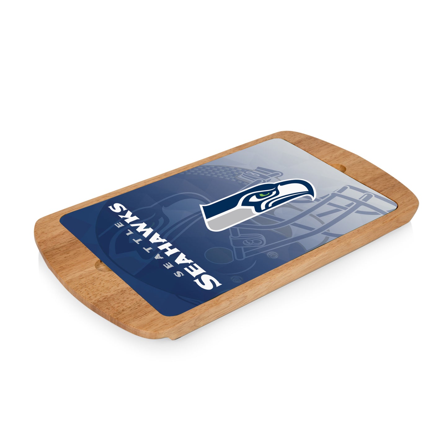 Seattle Seahawks - Billboard Glass Top Serving Tray, (Rubberwood) by Picnic Time