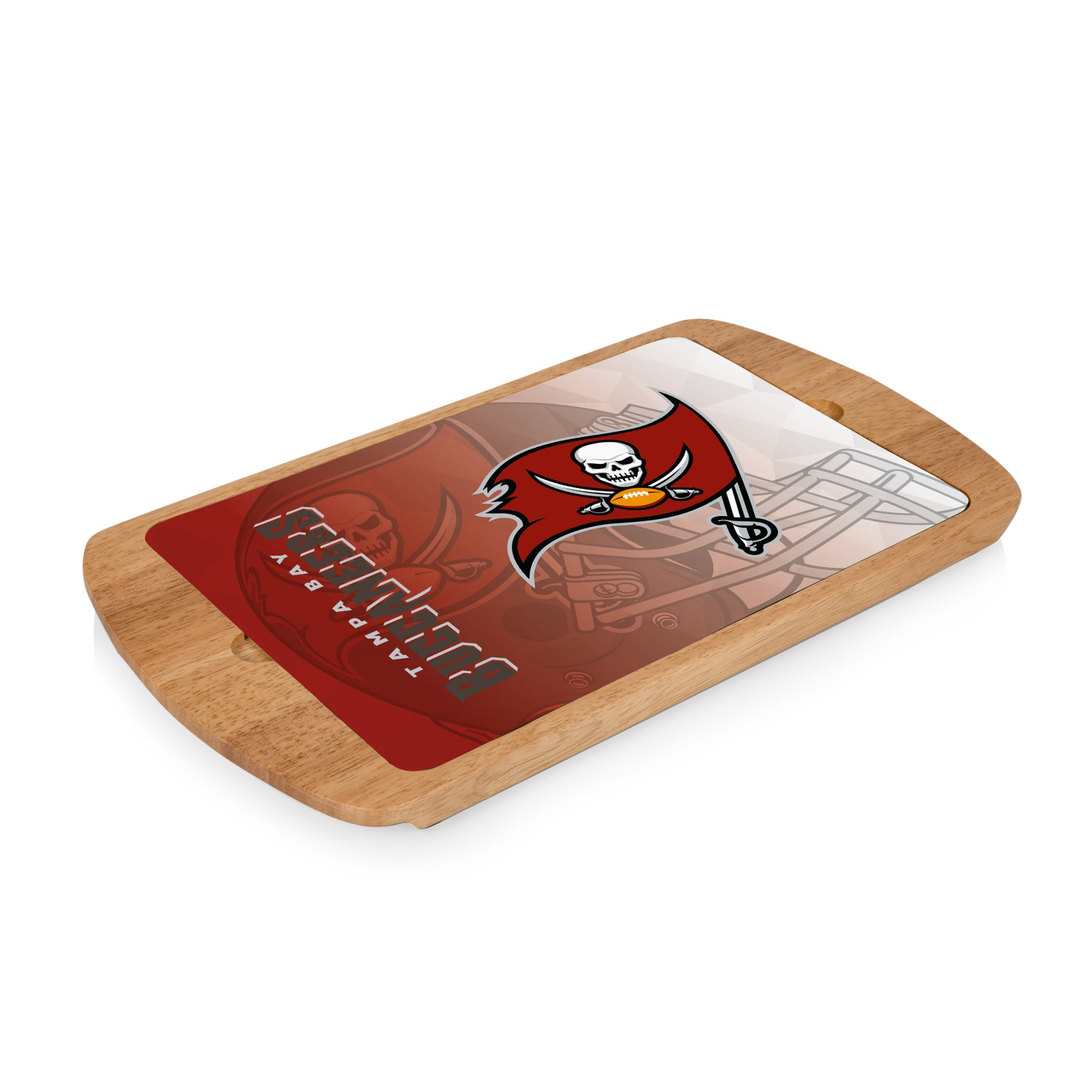 Tampa Bay Buccaneers NFL Glass Top Serving Tray, 17"x9.75", rubberwood cutting board with tempered glass, officially licensed.