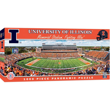 "Illinois Fighting Illini NCAA Memorial Stadium 1000-Piece Puzzle with a panoramic view. Measures 13x39 inches. Officially licensed."