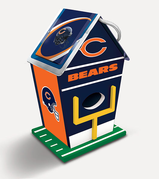 Chicago Bears NFL Wooden Birdhouse: Officially Licensed, Decorative Metal Roof, Hinged Back Door, 8" x 5" x 4"