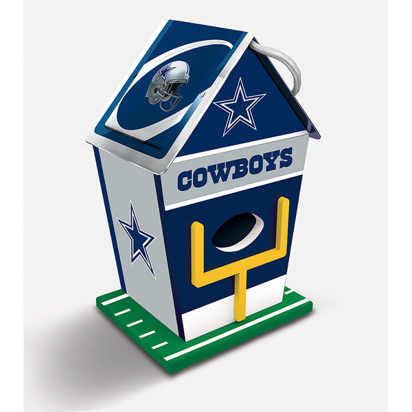 Dallas Cowboys NFL Wooden Birdhouse: Officially Licensed, Decorative Metal Roof, Hinged Back Door, 8" x 5" x 4"