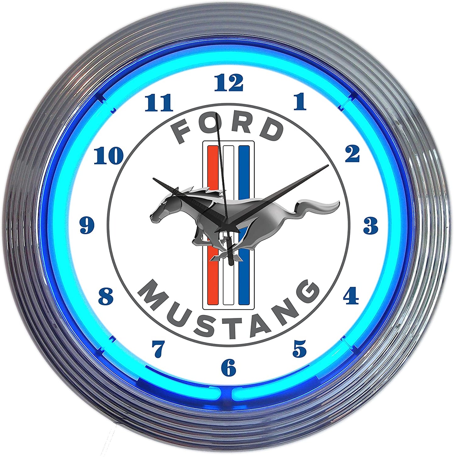 Ford Mustang 15" Blue Neon Wall Clock by Neonetics