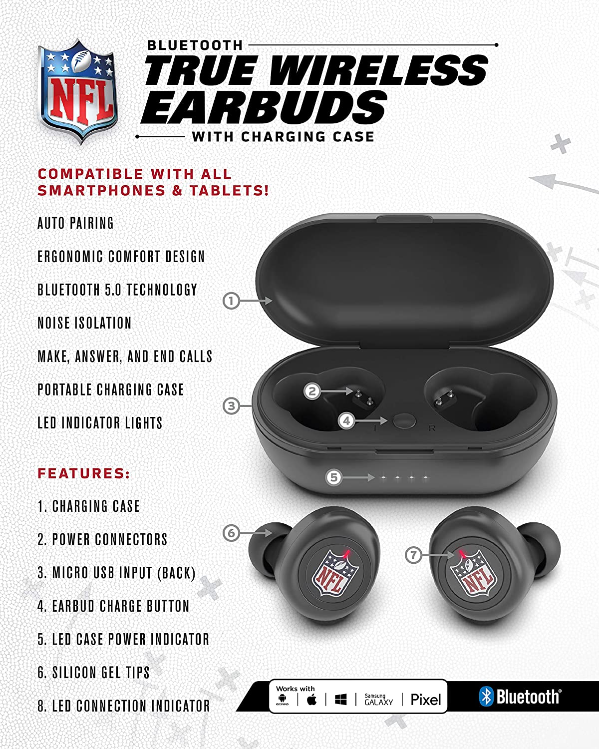 Detroit Lions True Wireless Bluetooth Earbuds w/Charging Case by Prime Brands