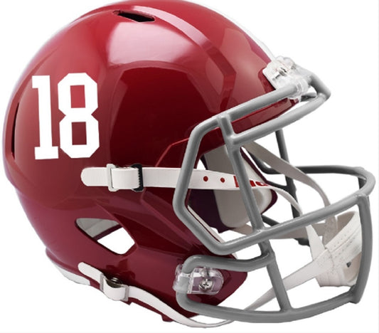 Alabama Crimson Tide Replica Mini Speed Helmet Style #18: Approx. 5" tall, with chinstrap, metal faceguard, interior foam padding, ideal for autographs.