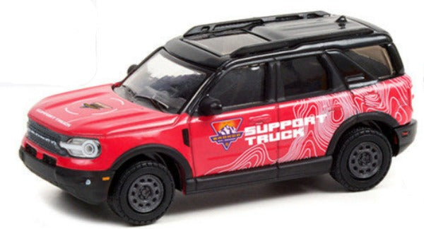 2021 Ford Bronco Sport Pink & Black "Off-Roadeo Adventure Support Truck" w/ Backpacker Figure The Hobby Shop Series 11 1/64 Diecast Car by Greenlight