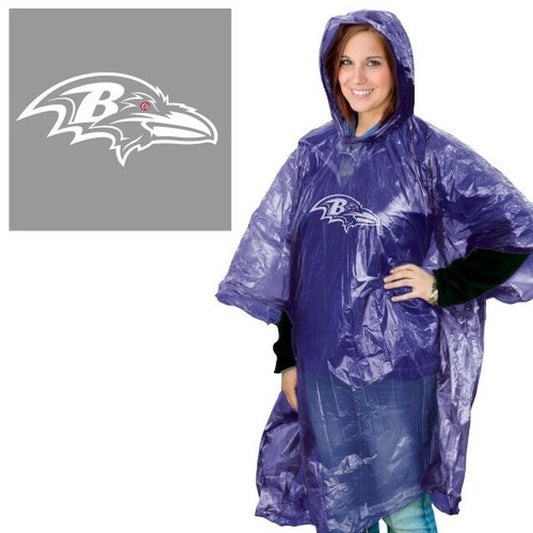 Stay dry with the Baltimore Ravens NFL Rain Poncho, featuring the team logo, lightweight design, and one-size-fits-all fit.