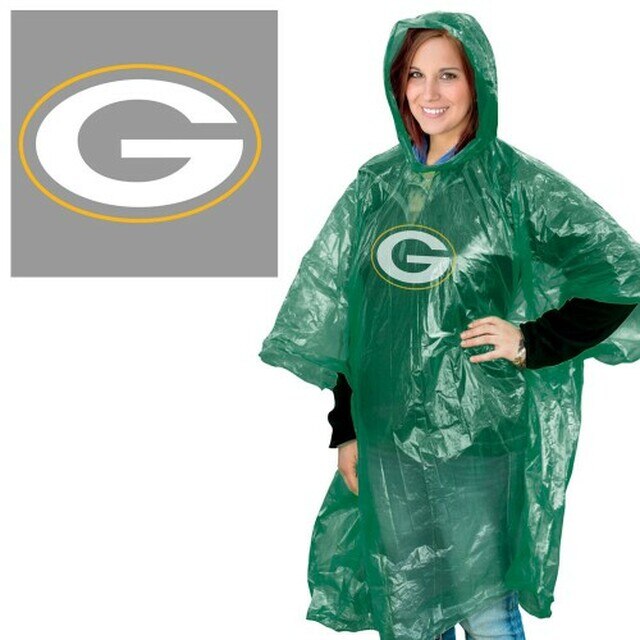 Green Bay Packers NFL Rain Poncho with team logo, lightweight, pull-over design, and officially licensed. Ideal for game days and rainy weather.